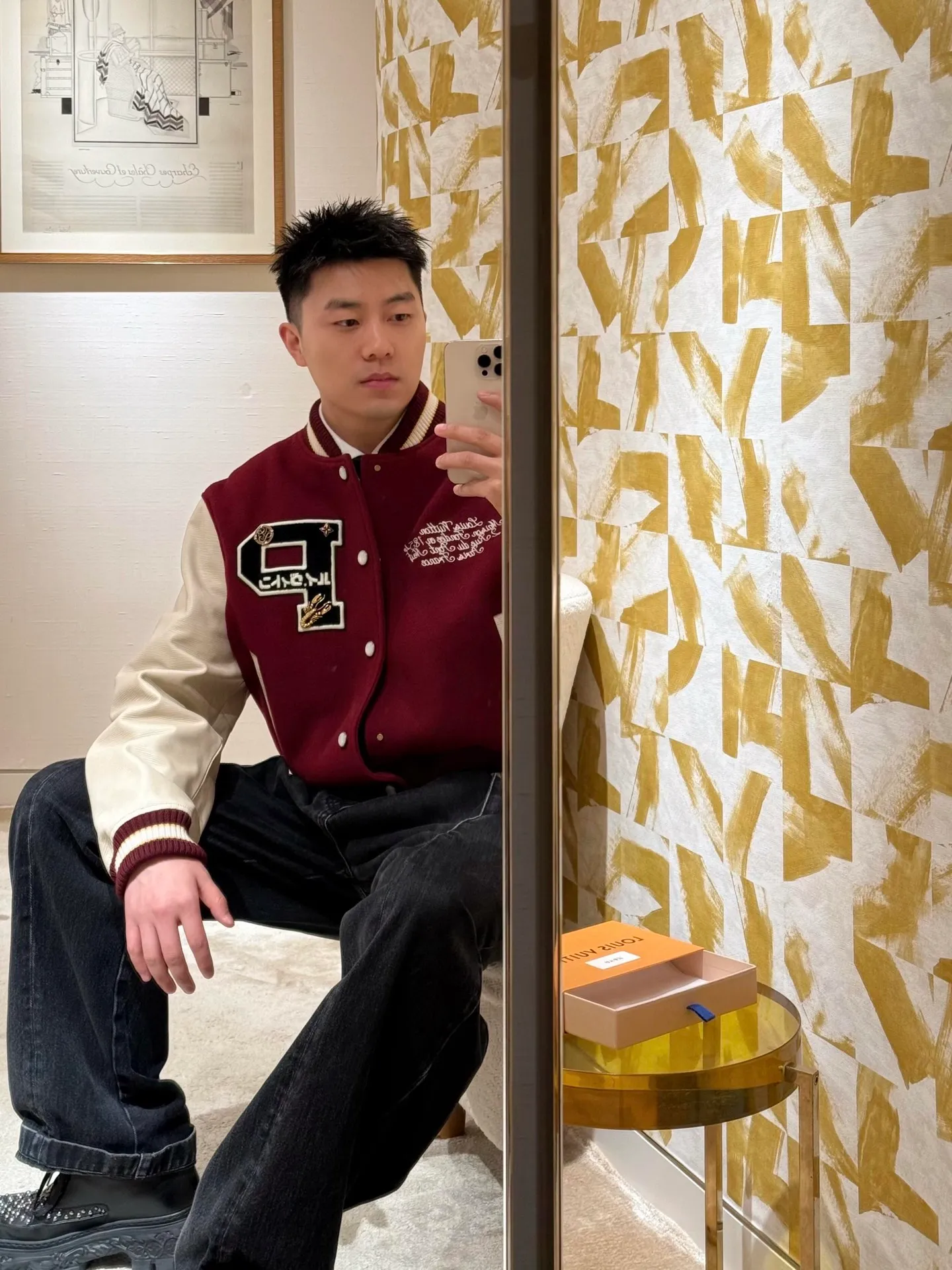 Louis Vuitton/Louis Vuitton embroidered letter logo baseball jacket